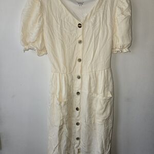 Charming Cream Button-Front Kids Dress